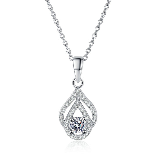 925 Sterling Silver Moissanite Double Water Drop Pendant Necklace