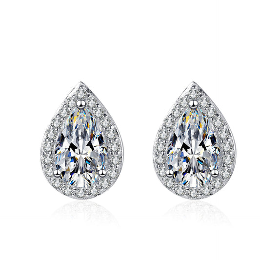 925 Sterling Silver Pear Moissanite Stud Earrings