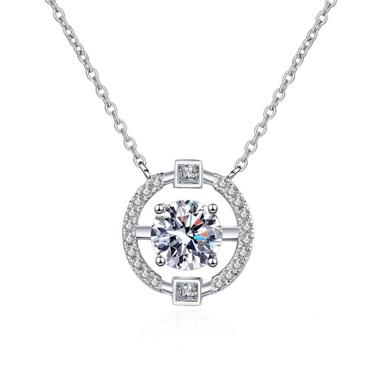 925 Sterling Silver Round Moissanite Lucky Necklace