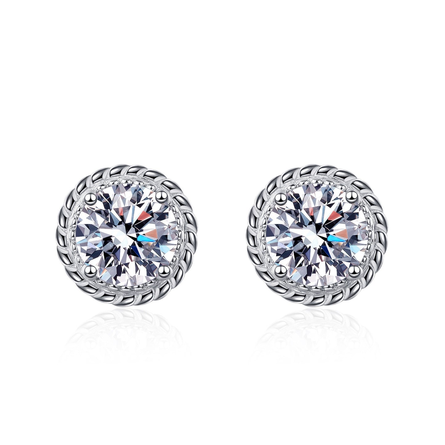 925 Sterling Silver Round Dainty Moissanite Stud Earrings