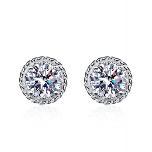 925 Sterling Silver Round Dainty Moissanite Stud Earrings