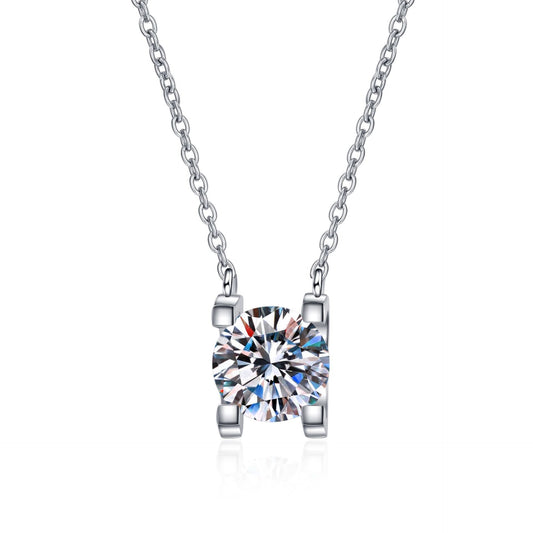 925 Sterling Silver Round Moissanite Dainty Necklace