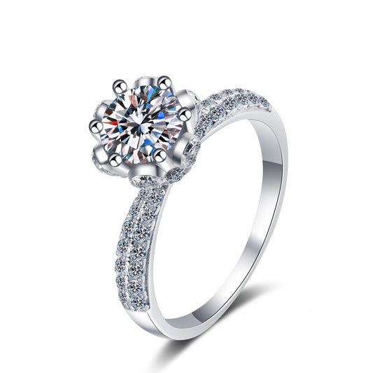 925 Sterling Silver Moissanite Queen Ring