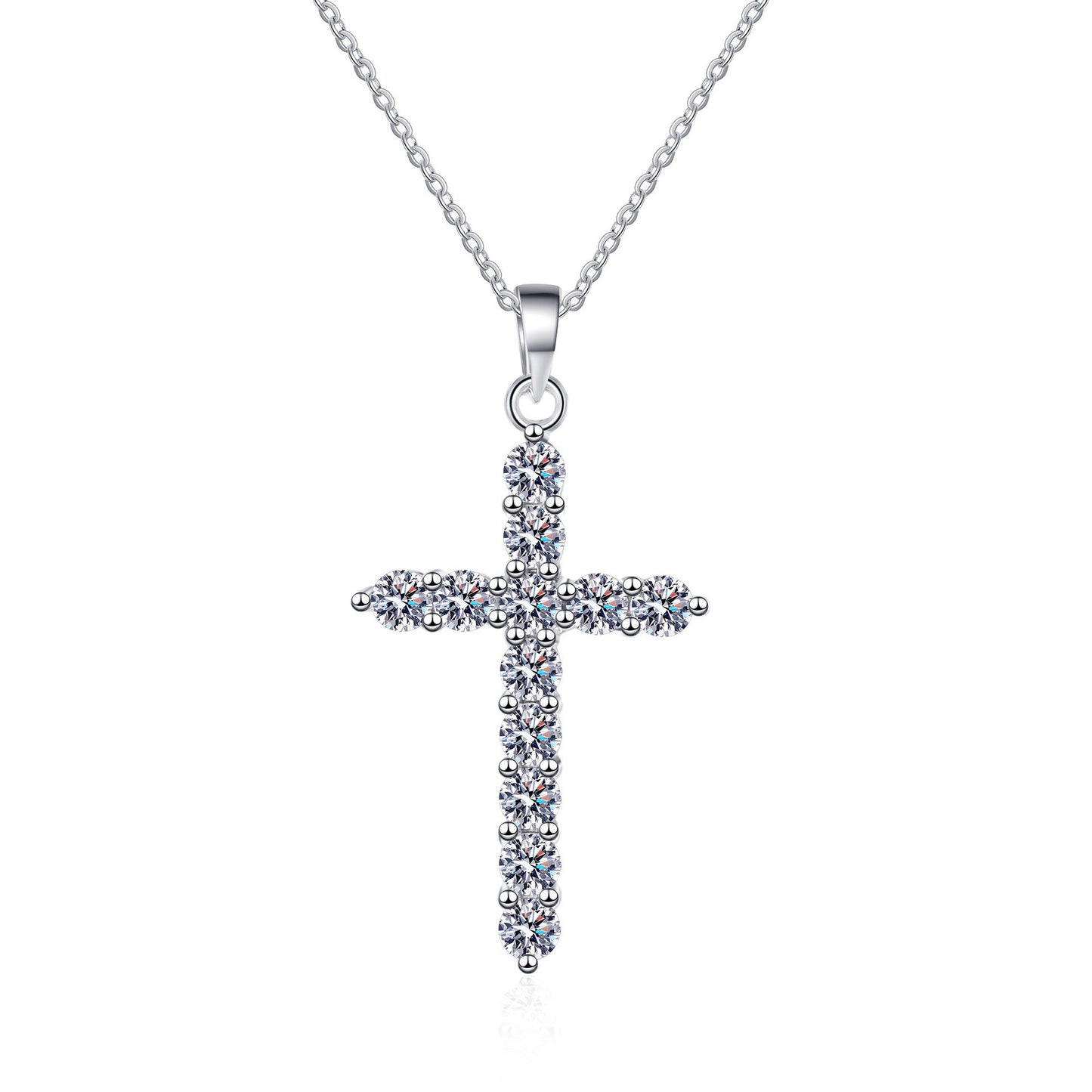 925 Sterling Silver Moissanite Cross Pendant Necklace