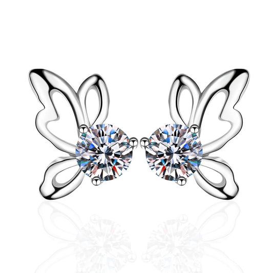 925 Sterling Silver  Moissanite Butterfly Stud Earrings