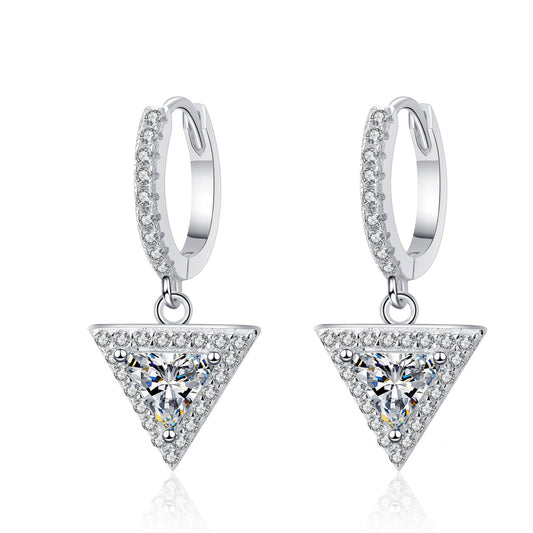 925 Sterling Silver Moissanite Triangle Halo Drop Earrings