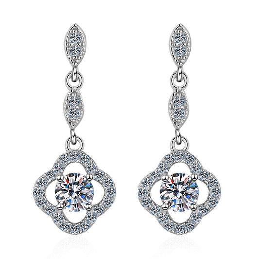 925 Sterling Silver Moissanite Flower Drop Post Earrings