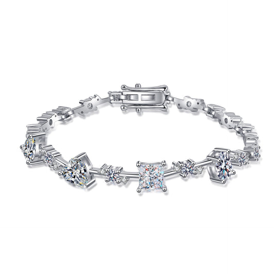 925 Sterling Silver Irregular Moissanite Bracelet for Women Girl