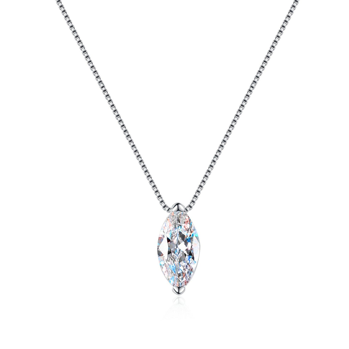 925 Sterling Silver Marquise Moissanite With Box Chain Necklace