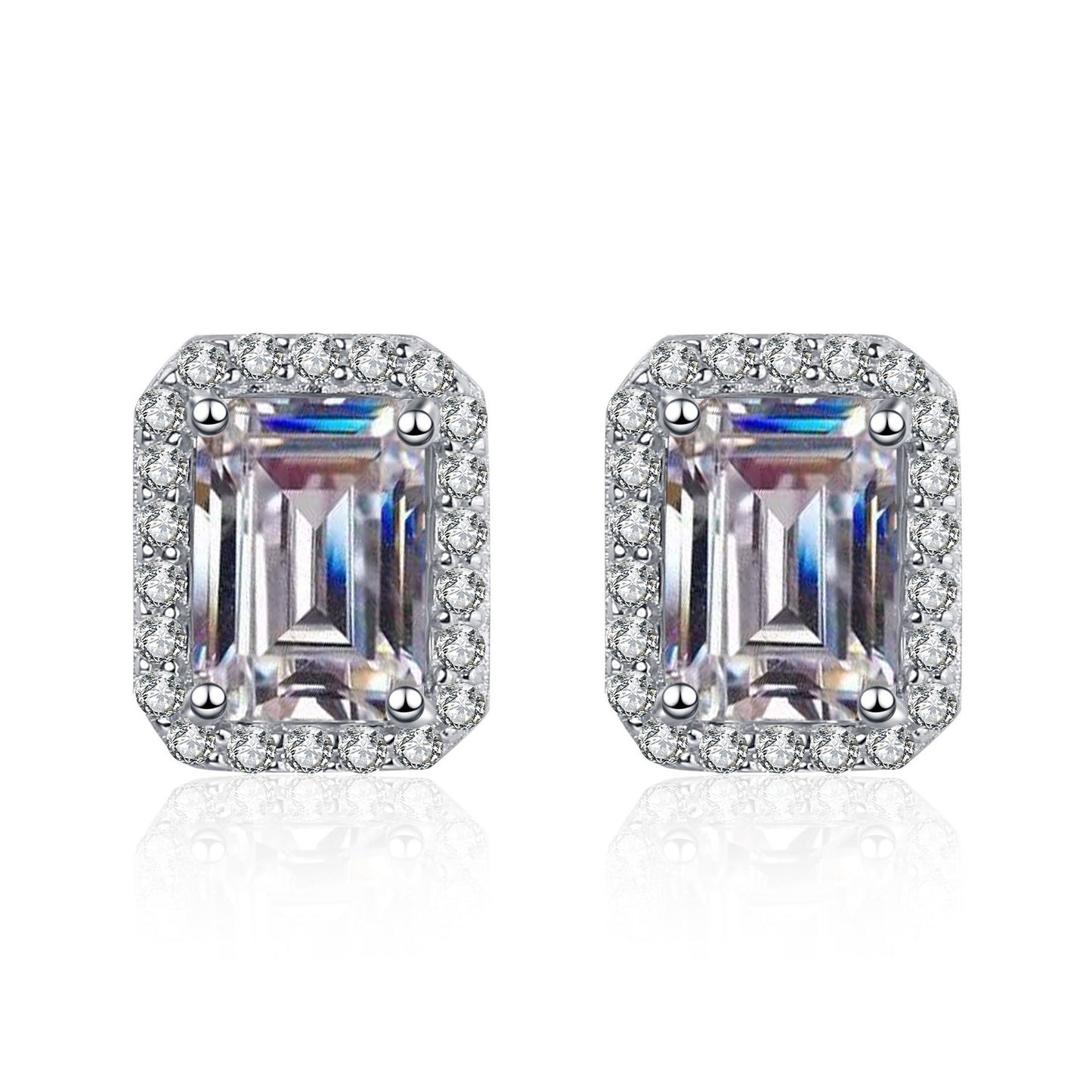 925 Sterling Silver Radiant/Emerald Moissanite Stud Earrings