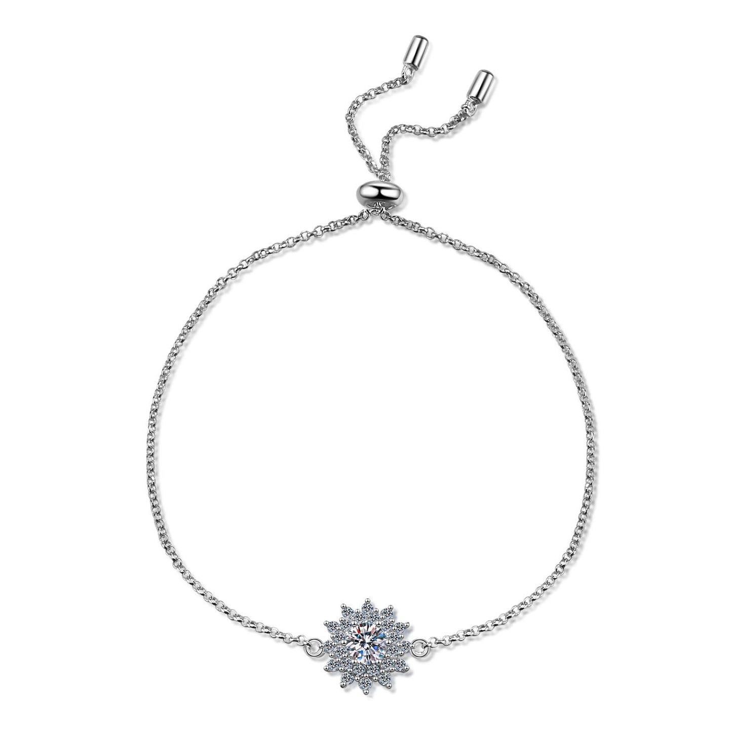 925 Sterling Silver Adjustable Moissanite Sunflower Bracelet or Women Girl