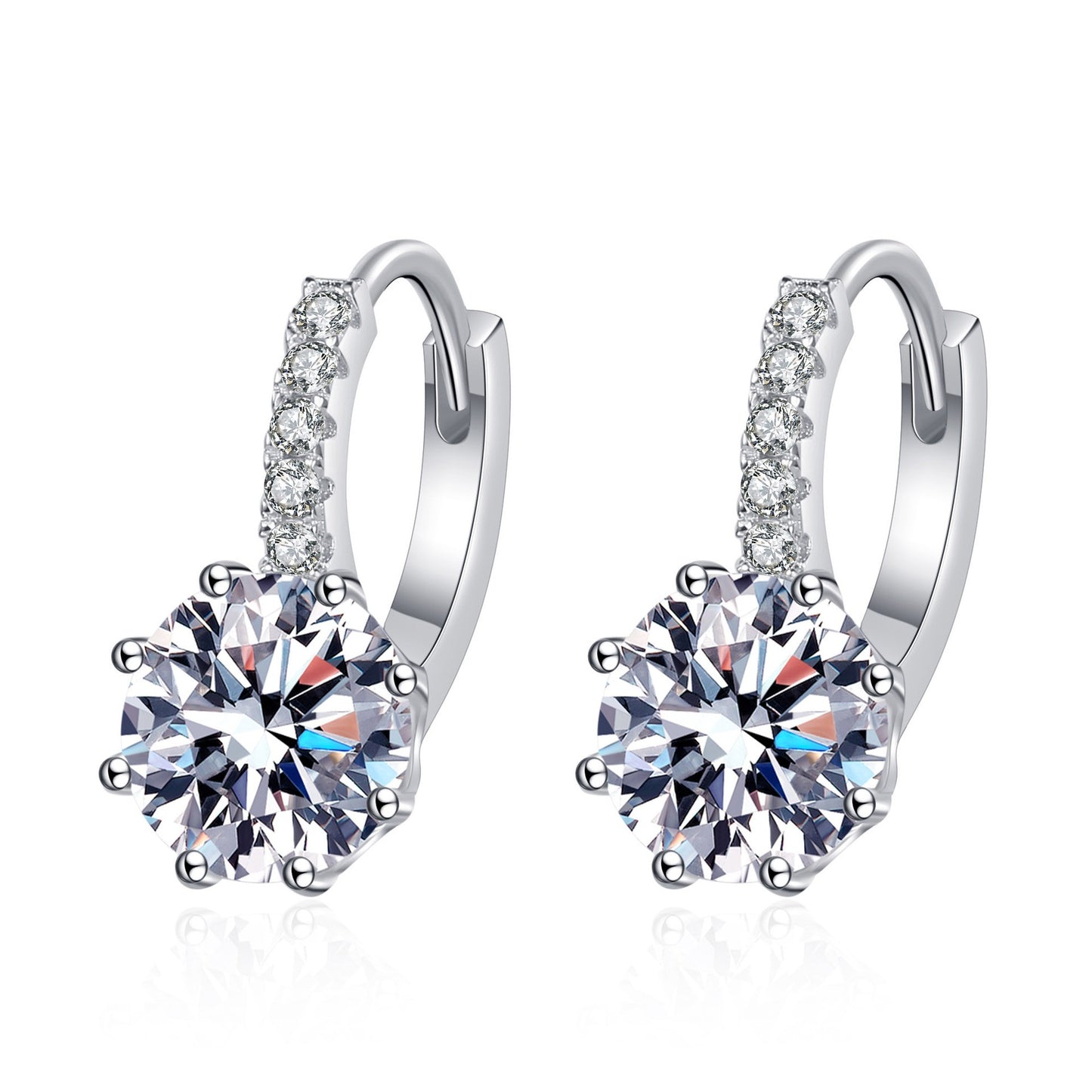 925 Sterling Silver 2ct Round Moissanite Huggie Earrings