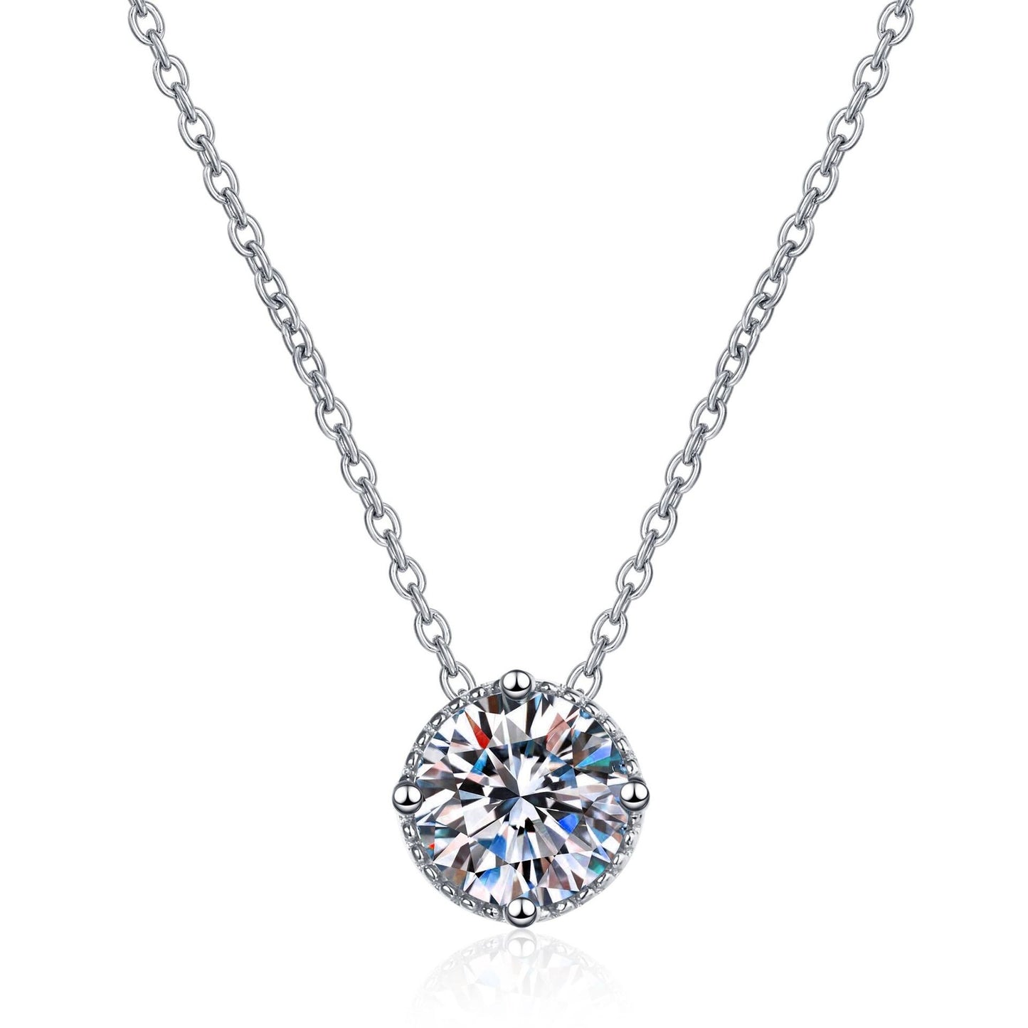 925 Sterling Silver Round Moissanite Minimalist Necklace