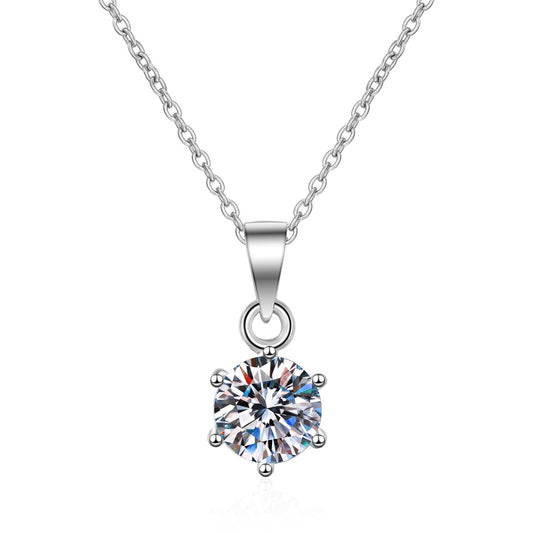 925 Sterling Silver Round Dainty Moissanite Pendant Necklace