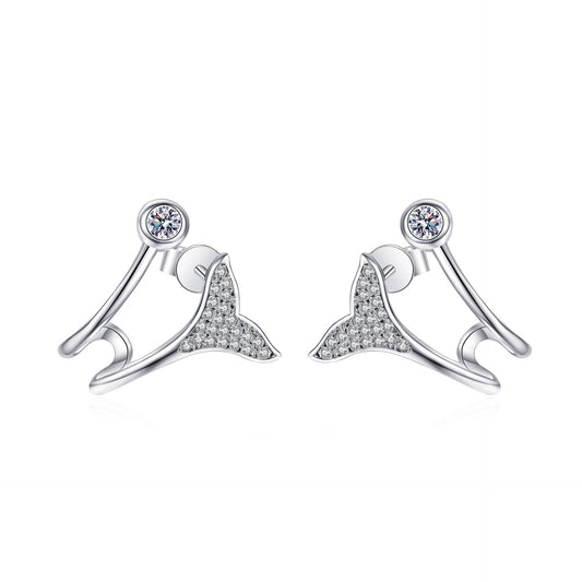 925 Sterling Silver Moissanite Mermaid Tail Stud Earrings