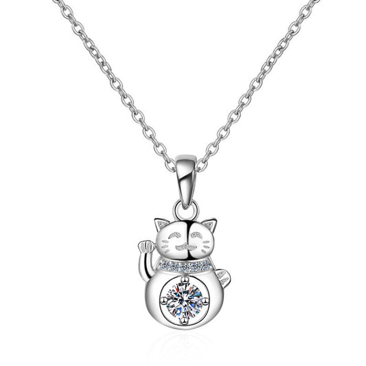 925 Sterling Silver Moissanite Cat Pendant Necklace