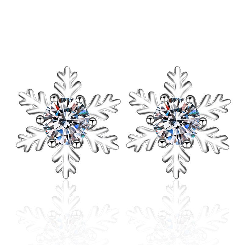 925 Sterling Silver Snowflakes Moissanite Stud Earrings