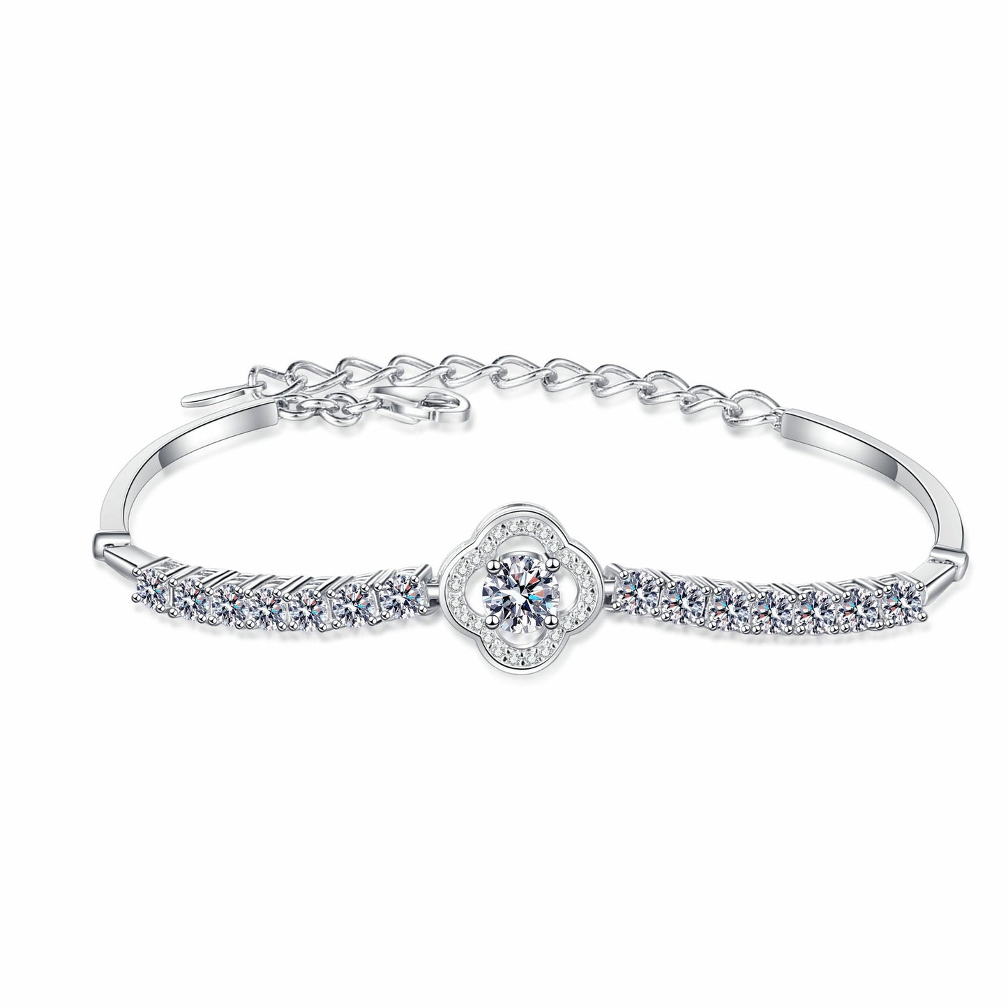 925 Sterling Silver Moissanite Flower Bracelet for Women Girl