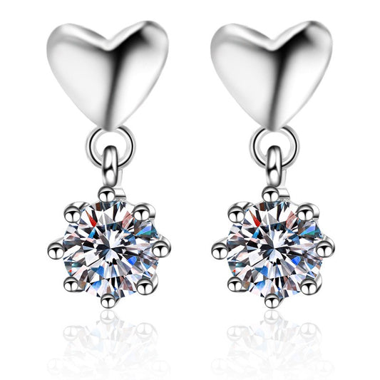 925 Sterling Silver Round Moissanite Heart Post Earrings