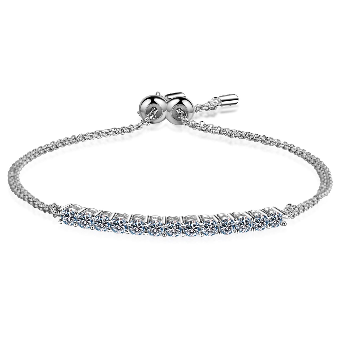 925 Sterling Silver  Round Moissanite Adjustable Four Claws Tennis Bracelet for Women Girl