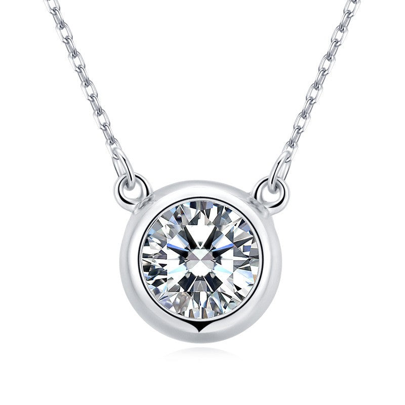 925 Sterling Silver Round Moissanite Bezel-setting Dainty Necklace