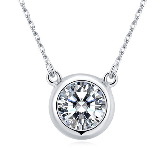 925 Sterling Silver Round Moissanite Bezel-setting Dainty Necklace