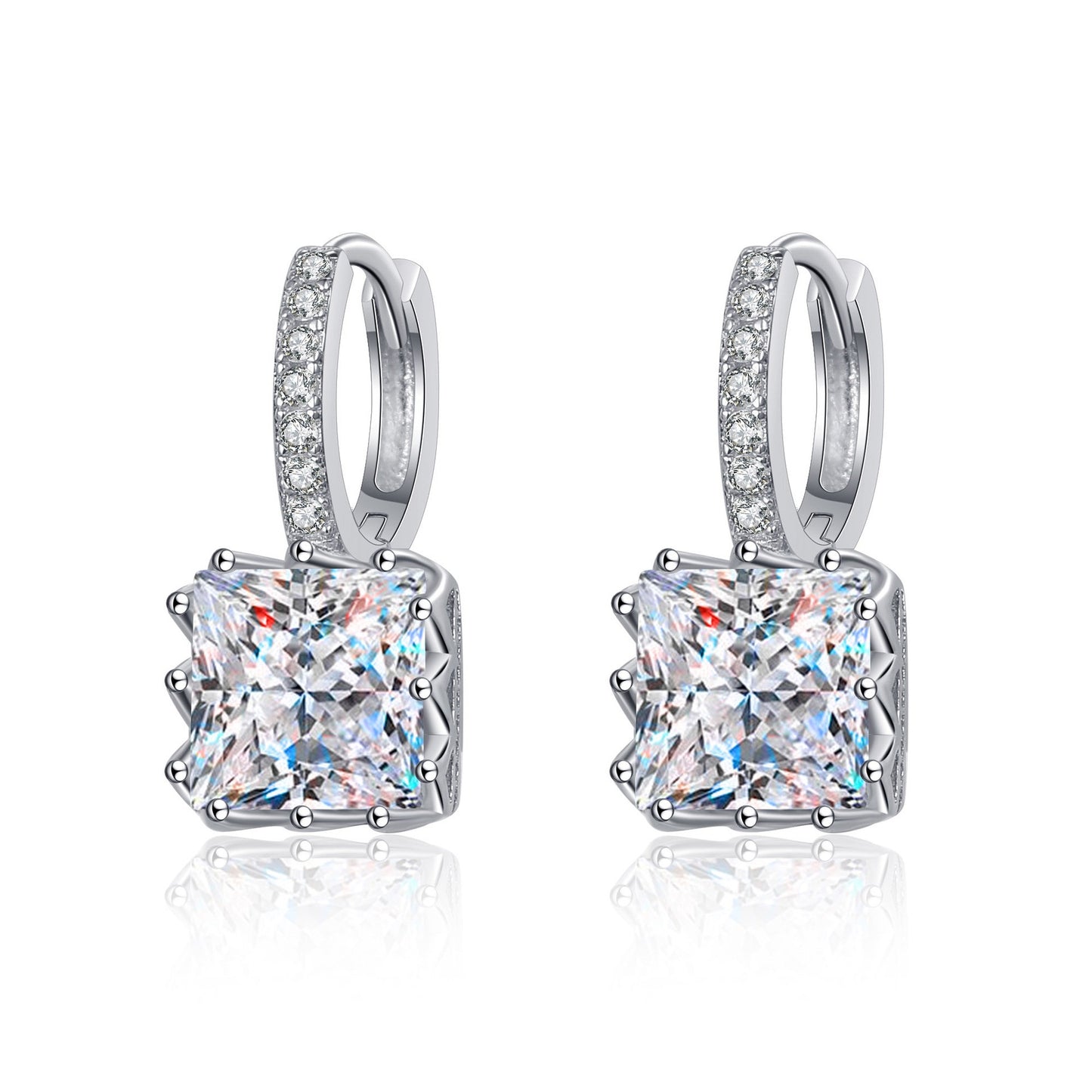 925 Sterling Silver Princess-Cut Moissanite Huggie Earrings