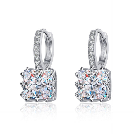 925 Sterling Silver Princess-Cut Moissanite Huggie Earrings