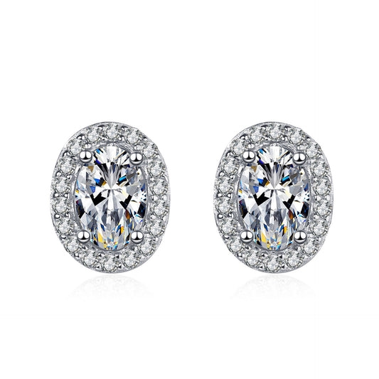 925 Sterling Silver Oval Halo Moissanite Stud Earrings