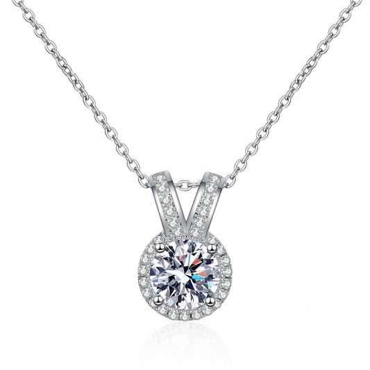 925 Sterling Silver 1ct Moissanite Halo Classical Necklace