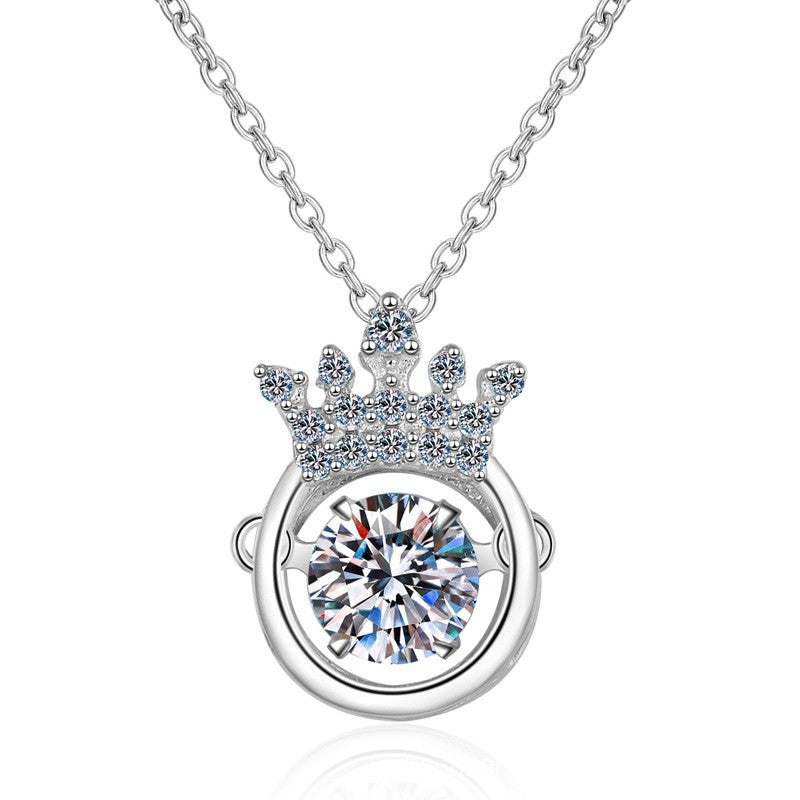 925 Sterling Silver Moissanite Crown dancing Necklace