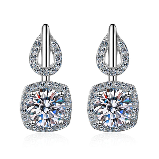 925 Sterling Silver Round Moissanite Square Halo Post Earrings