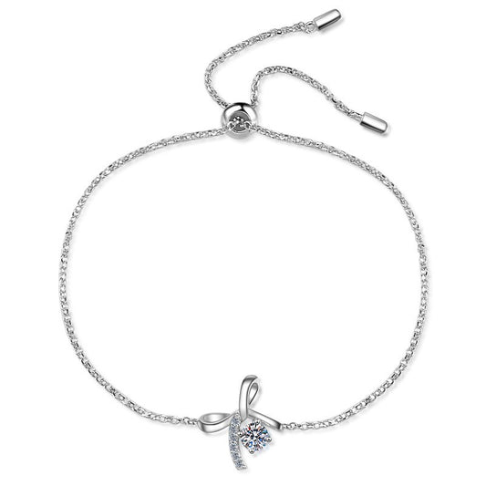 925 Sterling Silver Adjustable Moissanite Bow Bracelet for Women Girl