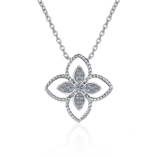 925 Sterling Silver Four Leaf Moissanite Luck Necklace