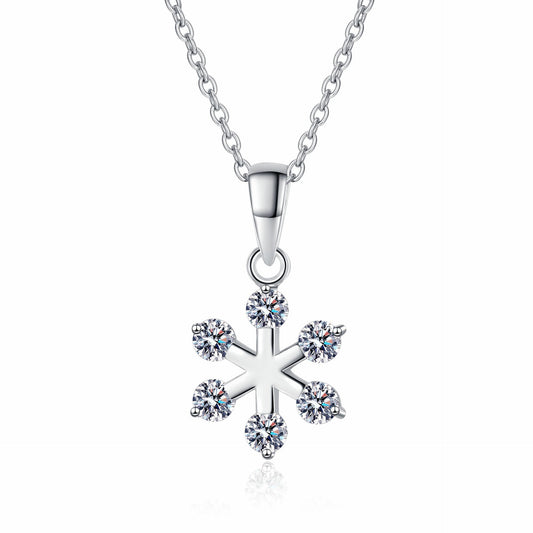 925 Sterling Silver Moissanite Hexagonal snowflakes Necklace