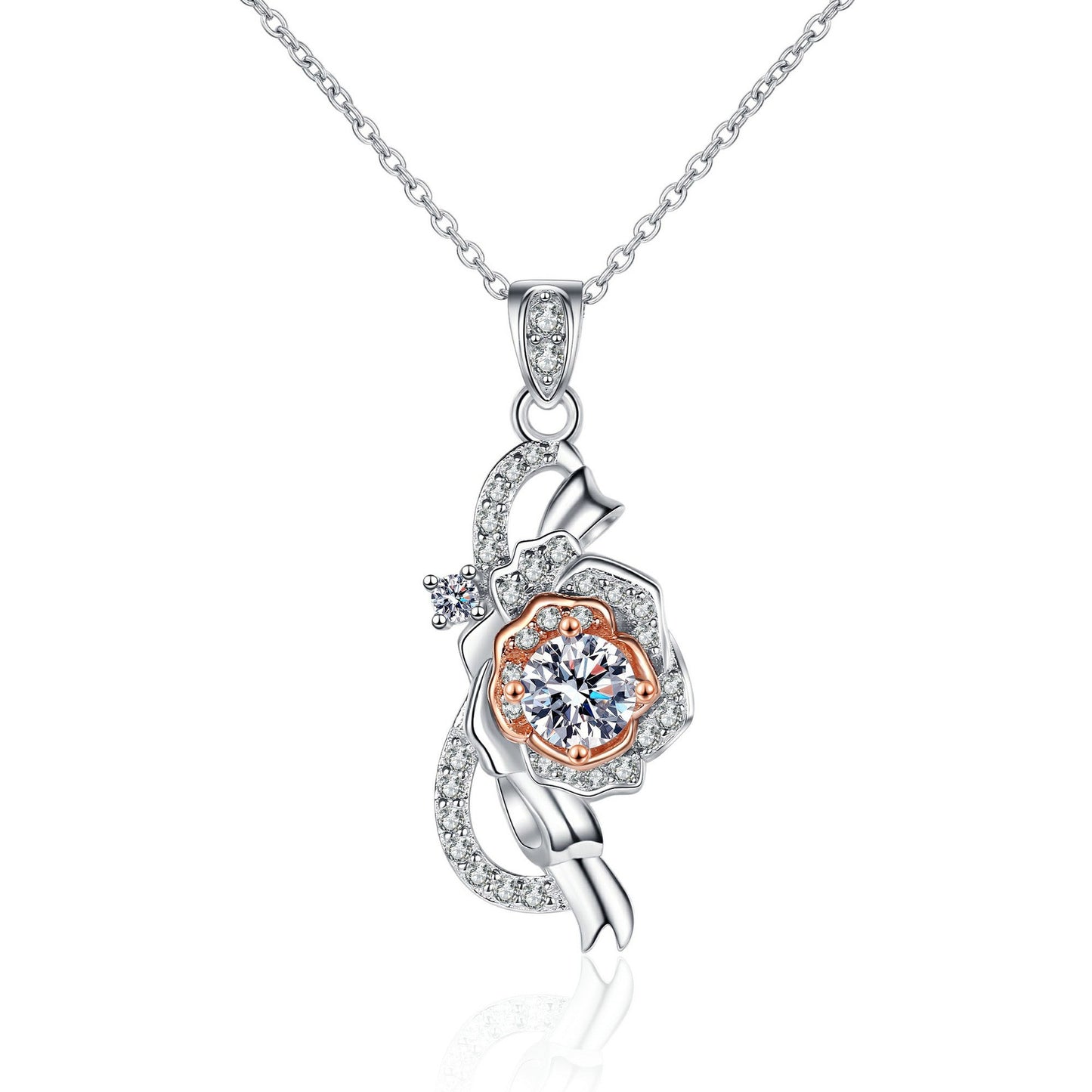 925 Sterling Silver Moissanite  Flower Pendant Necklace