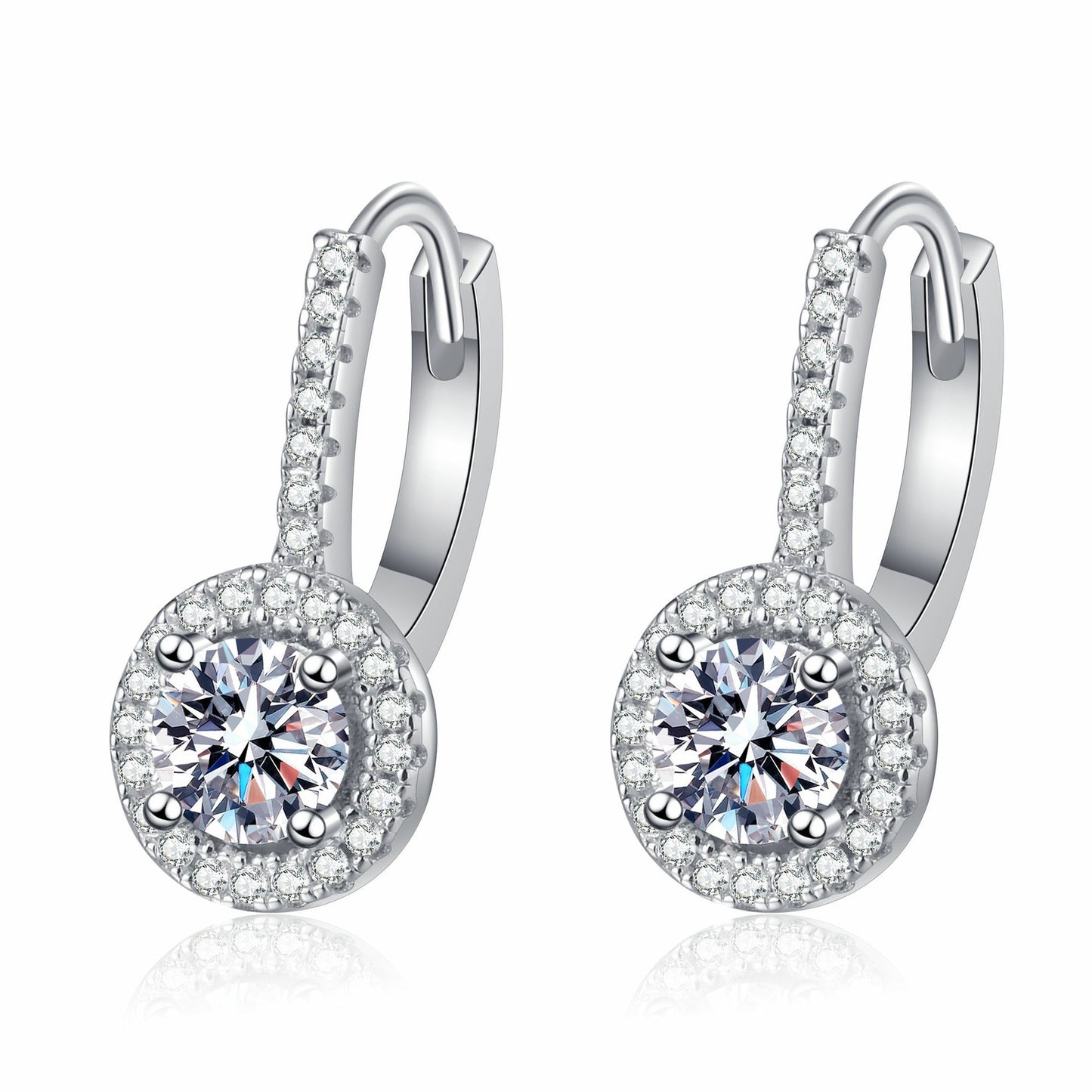 925 Sterling Silver Round Moissanite Halo Huggie Earrings