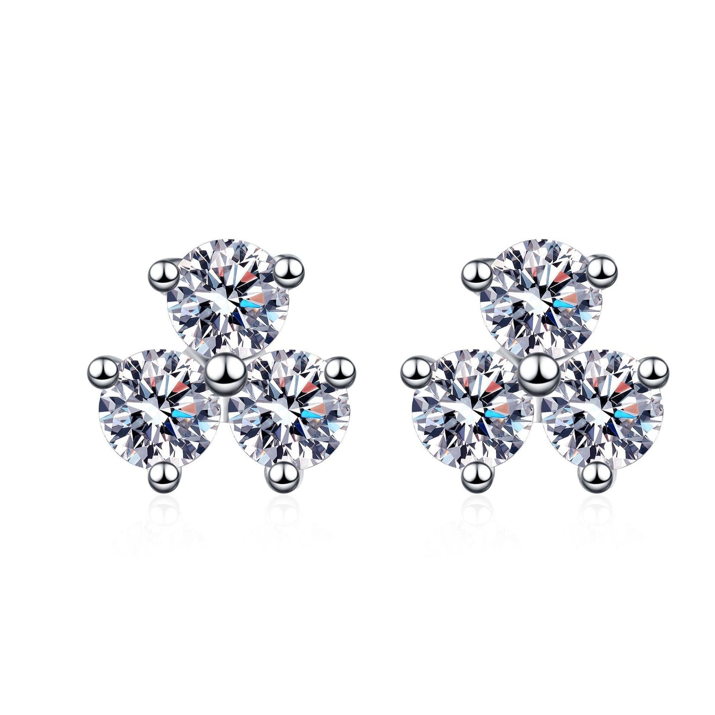 925 Sterling Silver Triplet Round Moissanite Stud Earrings