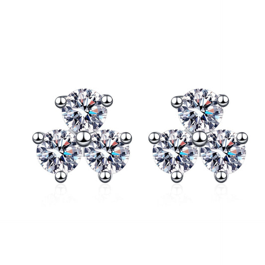 925 Sterling Silver Triplet Round Moissanite Stud Earrings