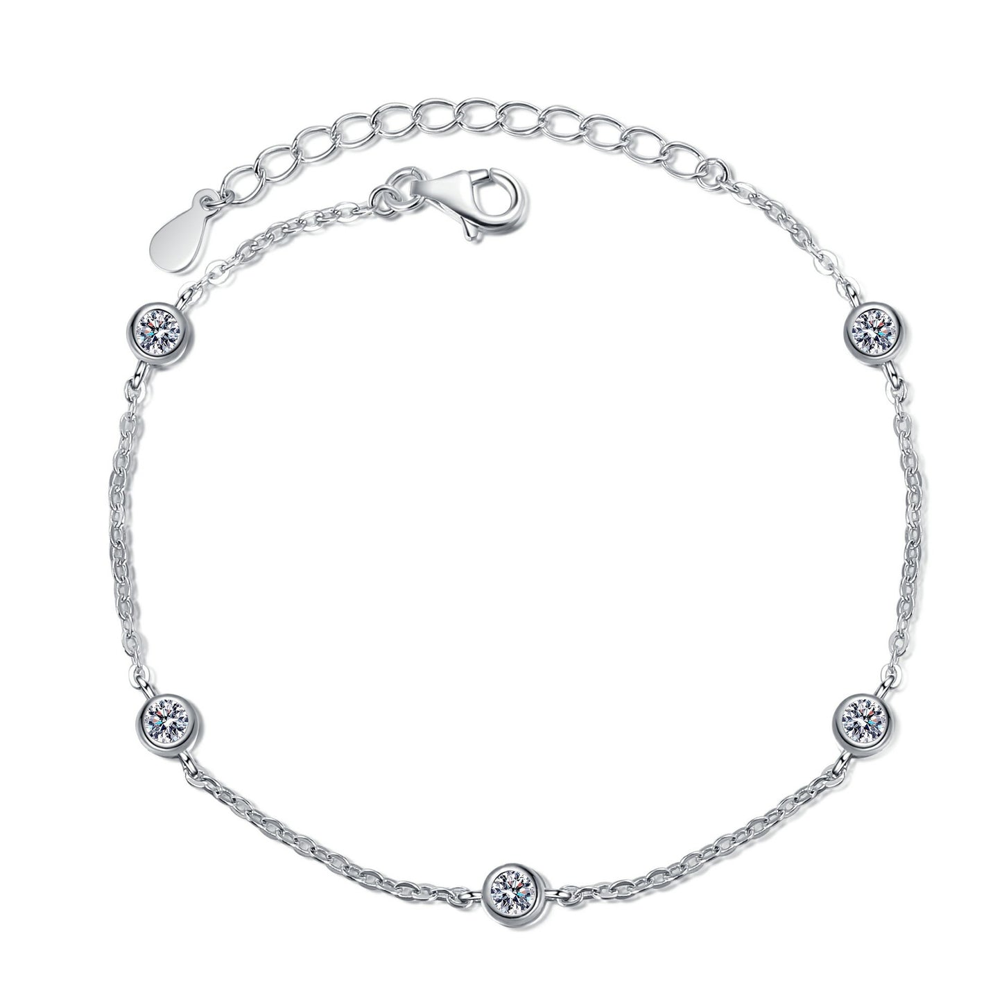 925 Sterling Silver White Gold Plated Moissanite Bracelet for Women Girls