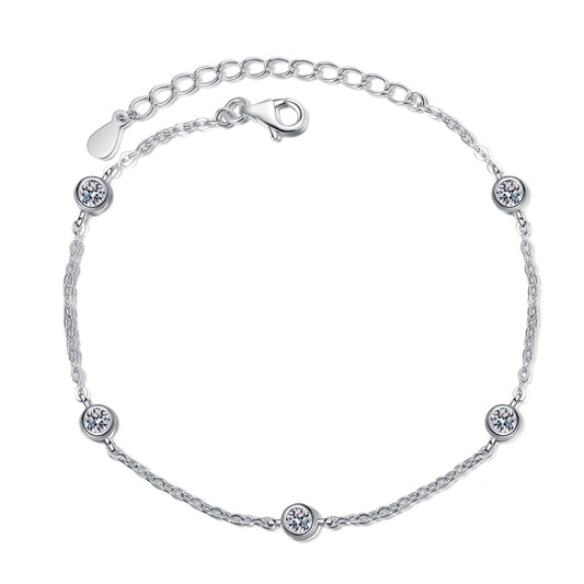 925 Sterling Silver White Gold Plated Moissanite Bracelet for Women Girls