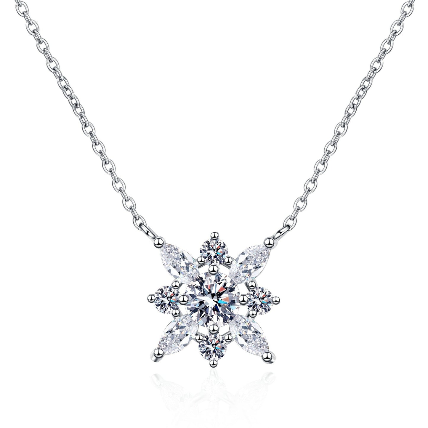 925 Sterling Silver Moissanite Lucky Flower Necklace