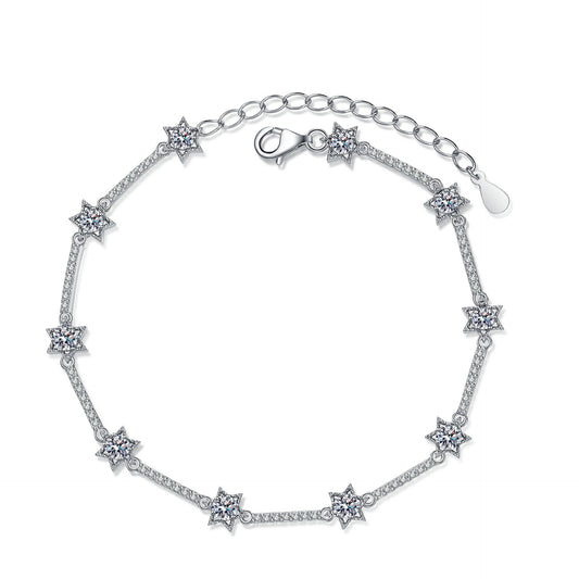 925 Sterling Silver 1CTMoissanite Extension Chain Bracelet for Women Girls