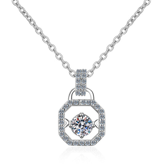 925 Sterling Silver Dancing Moissanite Lock Pendant Necklace