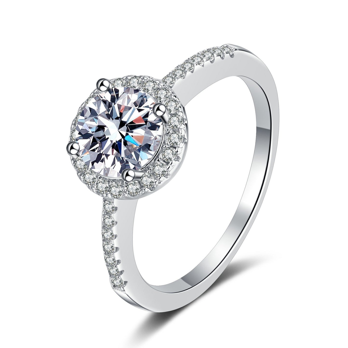 925 Sterling Silver Halo Round Moissanite Ring