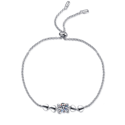 925 Sterling Silver 1ct Moissanite Love Heart Bracelet for Women Girl