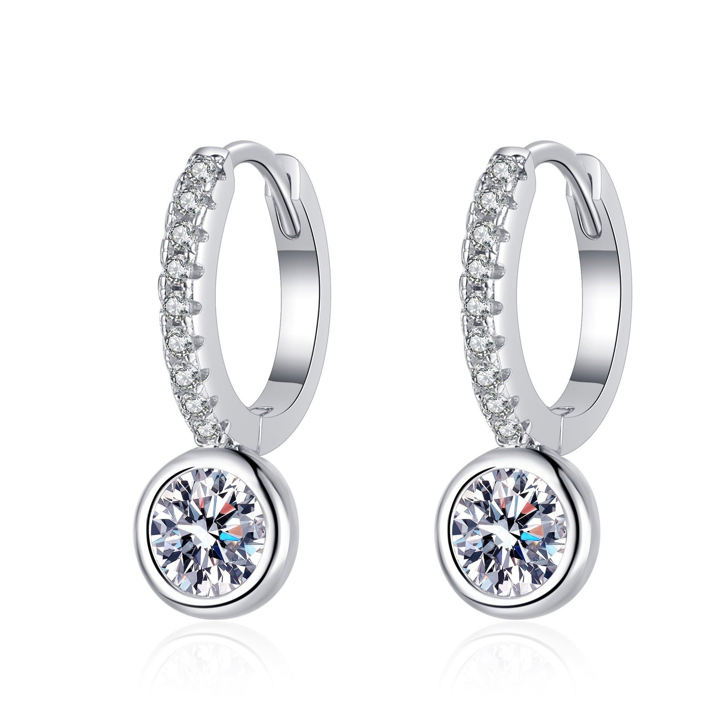 925 Sterling Silver Round Moissanite Huggie Earrings