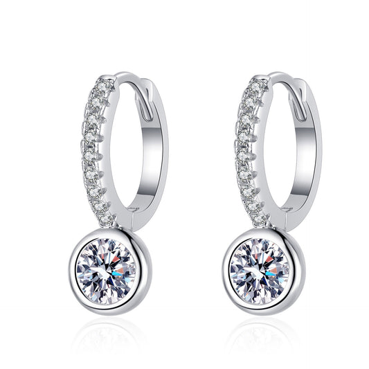 925 Sterling Silver Round Moissanite Huggie Earrings