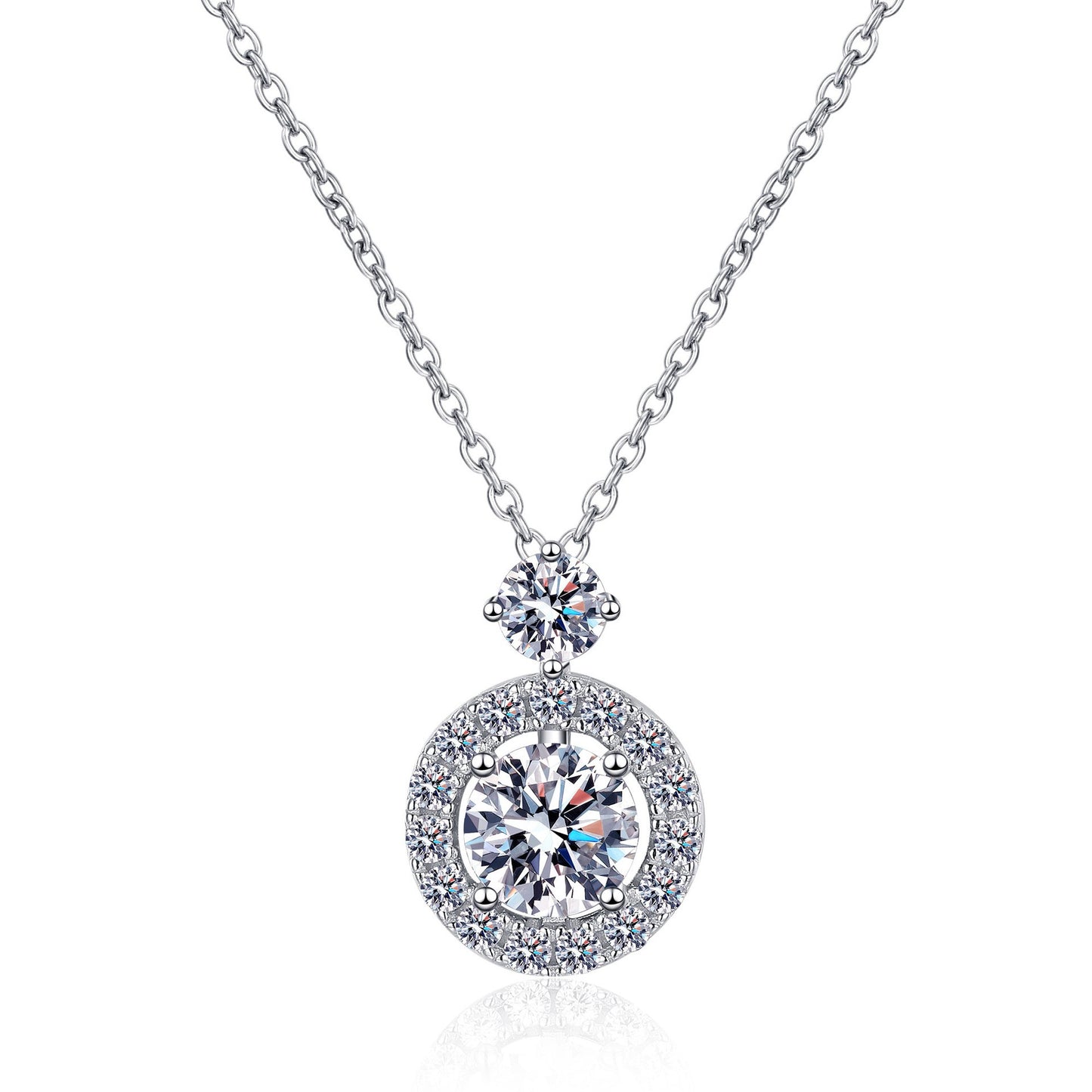 925 Sterling Silver Big Moissanite Halo Necklace