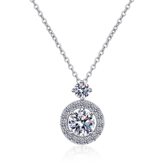 925 Sterling Silver Big Moissanite Halo Necklace